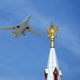 A Russian Tu-160 “Blackjack” strategic bomber flies above Moscow on the 70th Anniversary of Victory Day, 2015.
